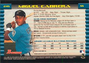 2002 Bowman #245 Miguel Cabrera Back