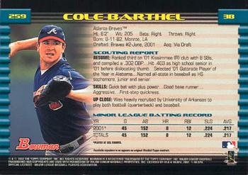 2002 Bowman #259 Cole Barthel Back