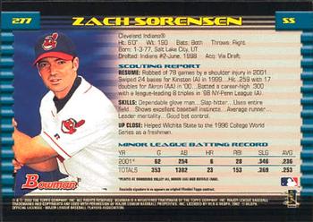 2002 Bowman #277 Zach Sorensen Back