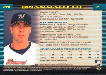 2002 Bowman #278 Brian Mallette Back
