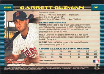 2002 Bowman #285 Garrett Guzman Back