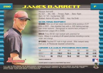 2002 Bowman #200 James Barrett Back