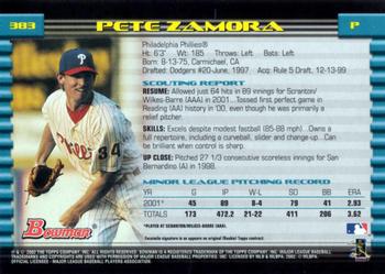 2002 Bowman #383 Pete Zamora Back