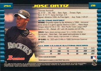 2002 Bowman #294 Jose Ortiz Back