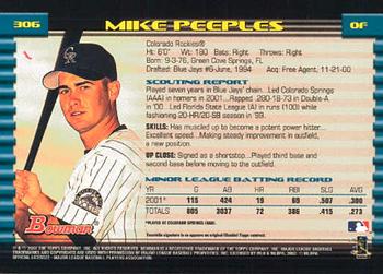 2002 Bowman #306 Mike Peeples Back