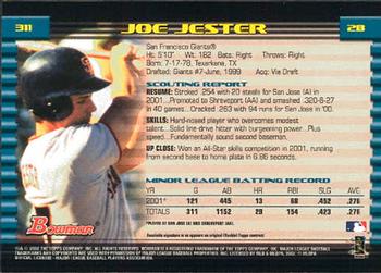 2002 Bowman #311 Joe Jester Back