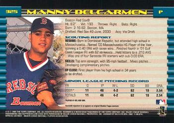 2002 Bowman #325 Manny Delcarmen Back