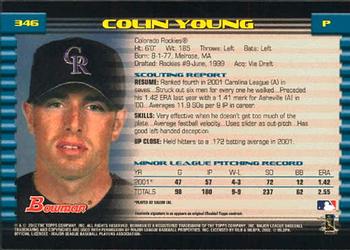 2002 Bowman #346 Colin Young Back