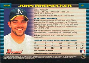 2002 Bowman #349 John Rheinecker Back