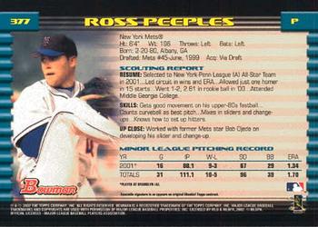 2002 Bowman #377 Ross Peeples Back