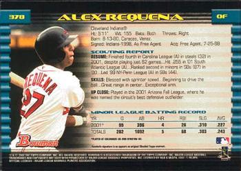2002 Bowman #378 Alex Requena Back