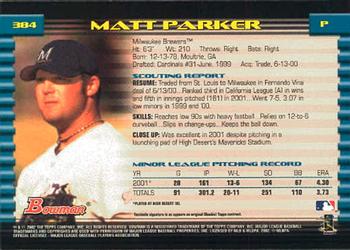 2002 Bowman #384 Matt Parker Back