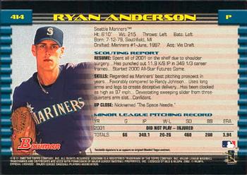 2002 Bowman #414 Ryan Anderson Back