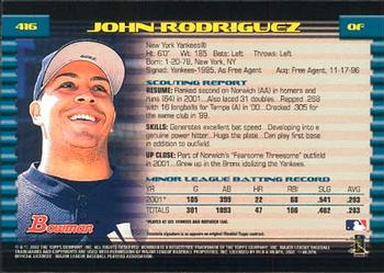 2002 Bowman #416 John Rodriguez Back