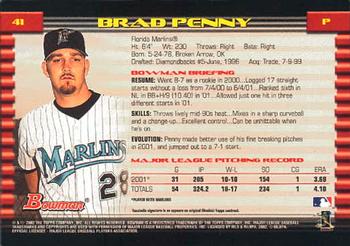 2002 Bowman #41 Brad Penny Back