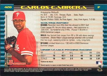 2002 Bowman #420 Carlos Cabrera Back