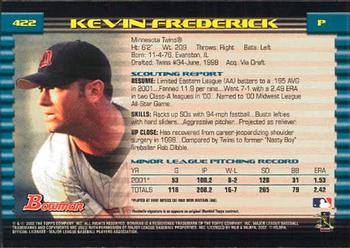 2002 Bowman #422 Kevin Frederick Back