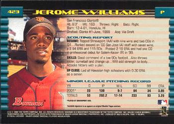 2002 Bowman #423 Jerome Williams Back