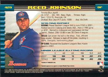 2002 Bowman #429 Reed Johnson Back
