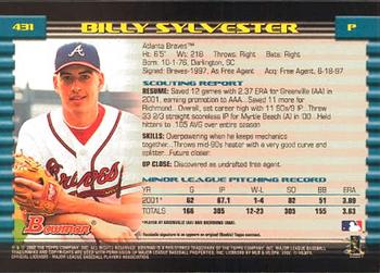 2002 Bowman #431 Billy Sylvester Back