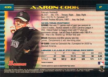 2002 Bowman #435 Aaron Cook Back