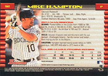 2002 Bowman #92 Mike Hampton Back