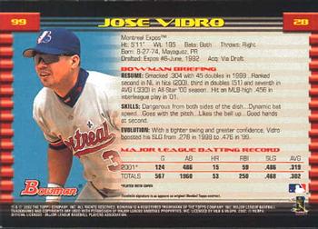 2002 Bowman #99 Jose Vidro Back