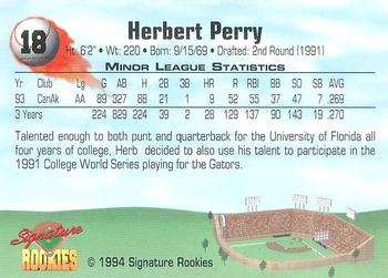 1994 Signature Rookies - Non Serial Numbered Signatures #18 Herbert Perry Back
