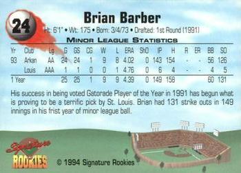 1994 Signature Rookies - Non Serial Numbered Signatures #24 Brian Barber Back