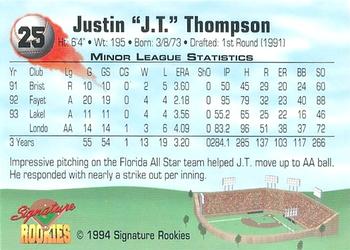 1994 Signature Rookies - Non Serial Numbered Signatures #25 Justin Thompson Back