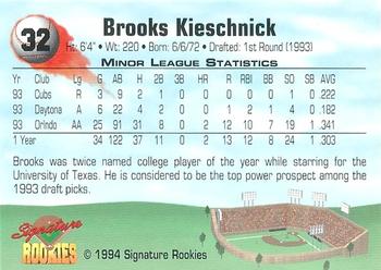 1994 Signature Rookies - Non Serial Numbered Signatures #32 Brooks Kieschnick Back