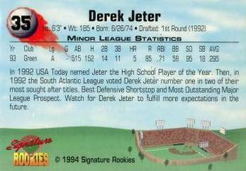 1994 Signature Rookies - Non Serial Numbered Signatures #35 Derek Jeter Back