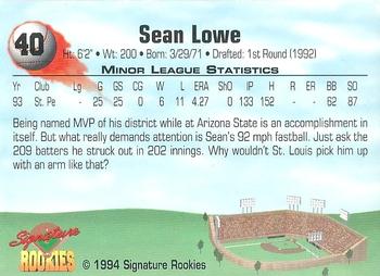 1994 Signature Rookies - Non Serial Numbered Signatures #40 Sean Lowe Back