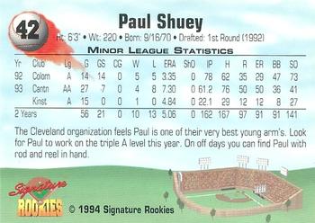 1994 Signature Rookies - Non Serial Numbered Signatures #42 Paul Shuey Back