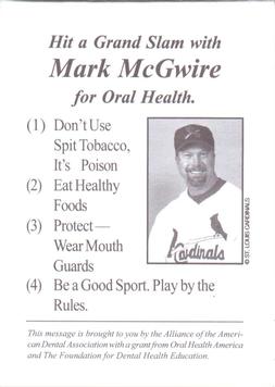 1998 American Dental Association Mark McGwire #NNO Mark McGwire Back