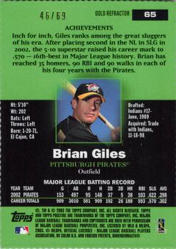 2003 Topps Pristine - Gold Refractors #65 Brian Giles Back