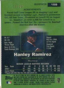 2003 Topps Pristine - Gold Refractors #158 Hanley Ramirez Back