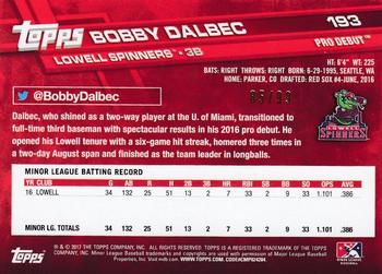 2017 Topps Pro Debut - Green #193 Bobby Dalbec Back