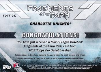 2017 Topps Pro Debut - Fragments of the Farm Relics #FOTF-CK 2016 Triple-A All-Star Banner Back