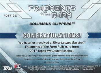 2017 Topps Pro Debut - Fragments of the Farm Relics #FOTF-CC Game-Used Base from Huntington Park Back