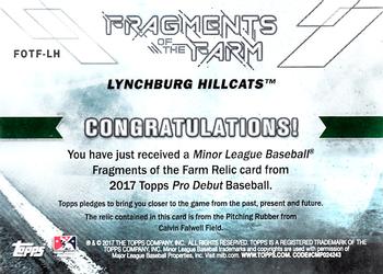 2017 Topps Pro Debut - Fragments of the Farm Relics #FOTF-LH Pitching Rubber from Clavin Falwell Field Back