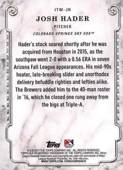 2017 Topps Pro Debut - In the Wings #ITW-JH Josh Hader Back