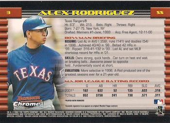 2002 Bowman Chrome #3 Alex Rodriguez Back