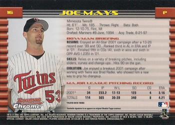 2002 Bowman Chrome #16 Joe Mays Back
