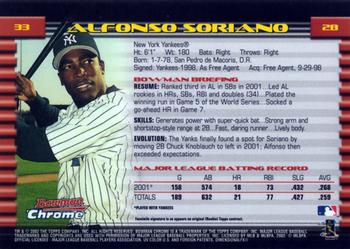 2002 Bowman Chrome #33 Alfonso Soriano Back