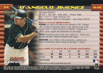 2002 Bowman Chrome #54 D'Angelo Jimenez Back