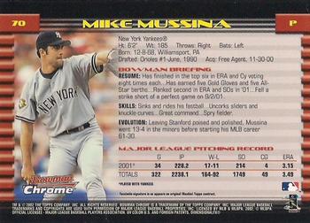 2002 Bowman Chrome #70 Mike Mussina Back