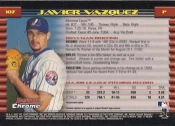 2002 Bowman Chrome #107 Javier Vazquez Back