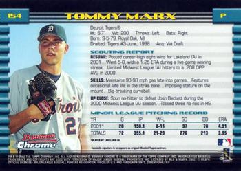 2002 Bowman Chrome #154 Tommy Marx Back