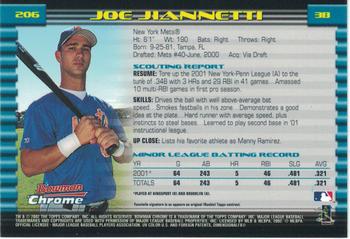 2002 Bowman Chrome #206 Joe Jiannetti Back